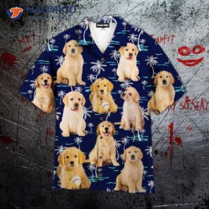 Happy Puppy Dog Palm Tree Hawaiian Shirt