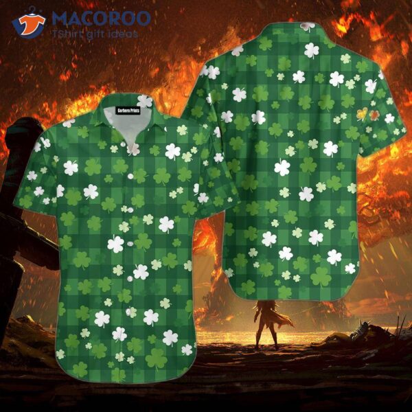 Happy St. Patrick’s Day Shamrock Tartan Green Hawaiian Shirt.