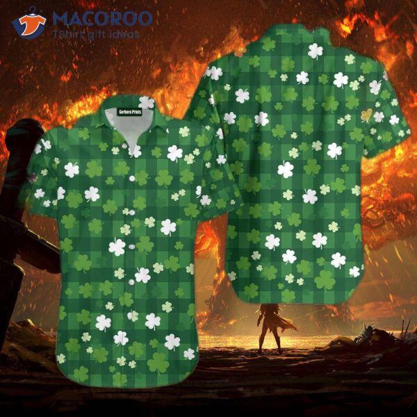 Happy St. Patrick’s Day Shamrock Tartan Green Hawaiian Shirt.