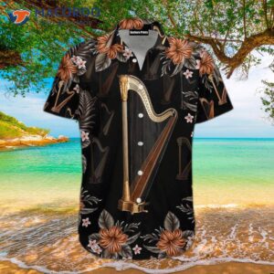harp unisex black hawaiian shirt 1
