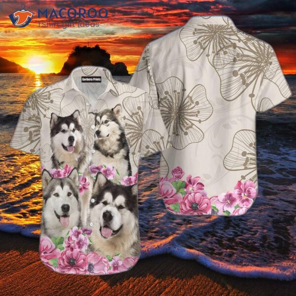 Hawaiian Alaskan Malamute Flower Dog Shirt, White And Pink