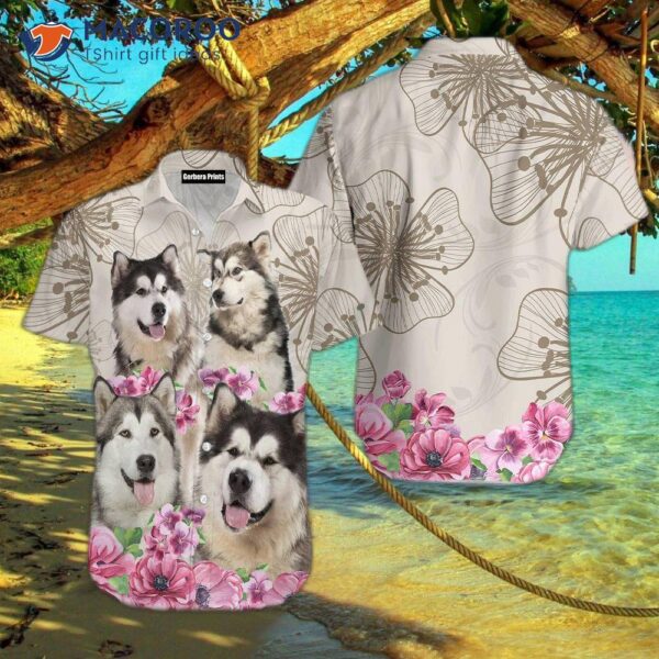 Hawaiian Alaskan Malamute Flower Dog Shirt, White And Pink