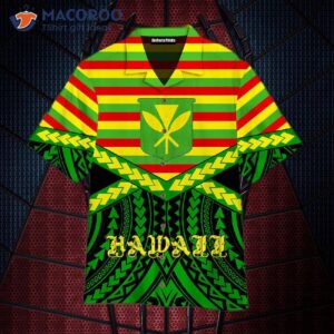 Hawaiian Kanaka Maoli Flag Shirts In Green, Yellow, And Red