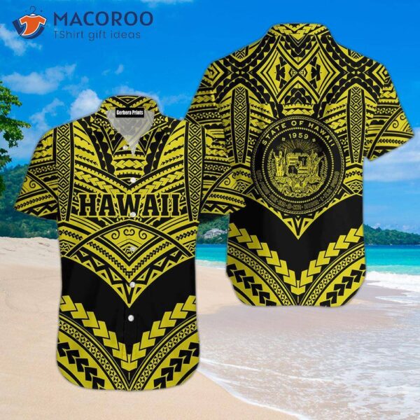 Hawaiian Polynesian Pattern Black And Yellow Shirts