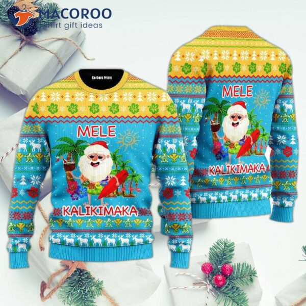 Hawaiian Santa Claus Mele Kalikimaka Sunset Ugly Christmas Sweater