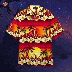Hawaiian Tropical Sunset Hibiscus Flower Pattern Orange Shirts