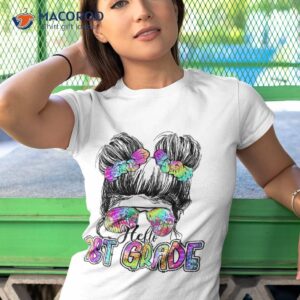 hello 1st grade messy hair bun girl back to school first day shirt tshirt 1