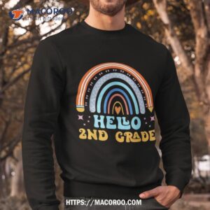 hello 2nd grade leopard rainbow teachers kids back to school shirt sweatshirt