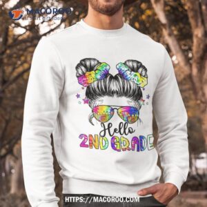 hello 2nd grade messy bun tie dye back to school girls kids shirt sweatshirt