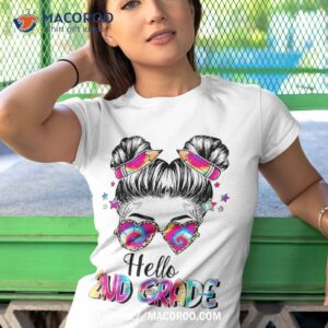 1st Grade Hello Messy Hair Bun Girl Back To School First Day Shirt