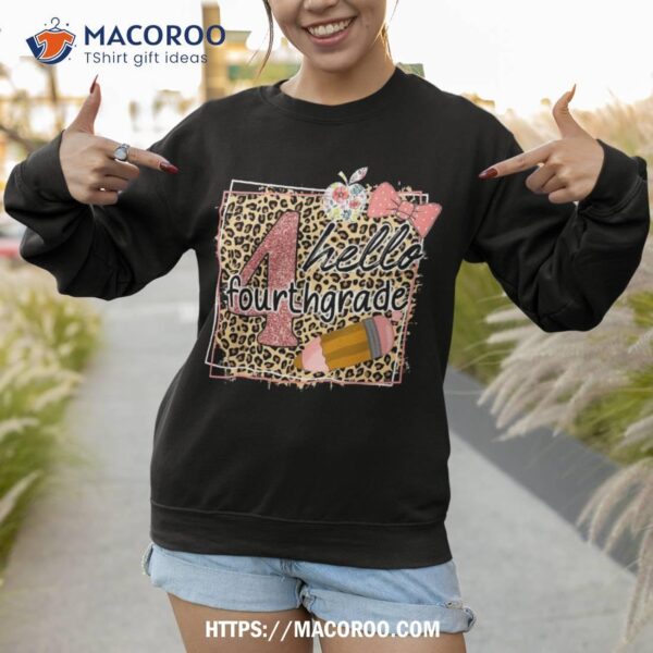 Hello 4th Grade Back To School Student Teacher Leopard Shirt