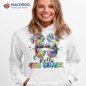 hello 4th grade messy hair bun girl back to school first day shirt hoodie 1