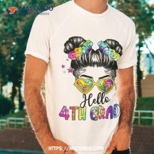 hello 4th grade messy hair bun girl back to school first day shirt tshirt 1 2