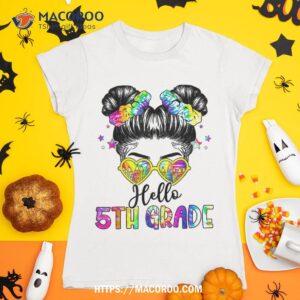 hello 5th grade messy hair bun girl back to school first day shirt tshirt 1