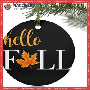 Hello, Fall Orange Maple Leaf Christmas Ceramic Ornament