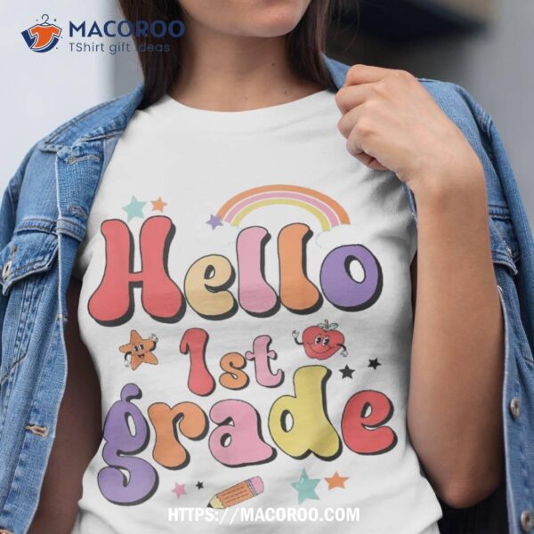 Hello First Grade Team 1st Grade Back To School Teacher Kids Shirt