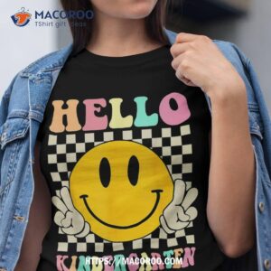 hello kindergarten retro hippie back to school teachers kids shirt tshirt