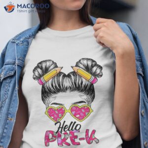 Hello Pre-k Messy Bun Back To School Tie Dye Girls Kids Prek Shirt