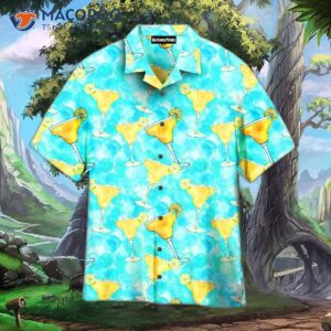 Hello, Summer! Blue And Yellow Hawaiian Shirts With A Margarita Cocktail.