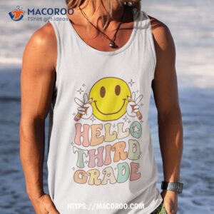 hello third grade back to school groovy teacher student kid shirt tank top