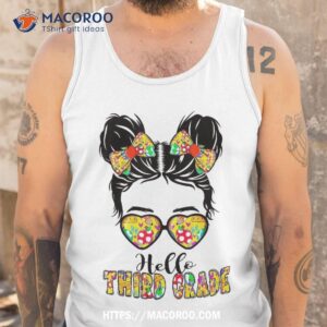 hello third grade messy bun girls 3rd back to school shirt tank top