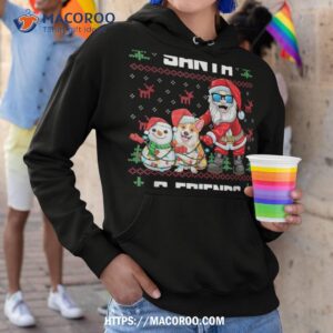 here comes santa and friends crochet look christmas shirt hoodie