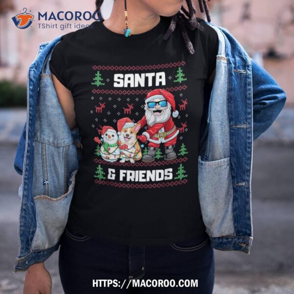 Here Comes Santa And Friends Crochet Look Christmas Shirt