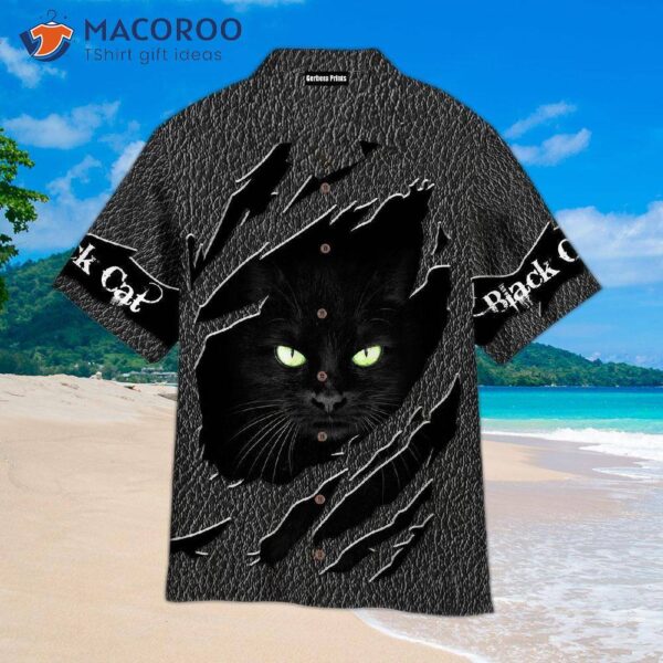 Hidden Black Cat And Grey Hawaiian Shirts