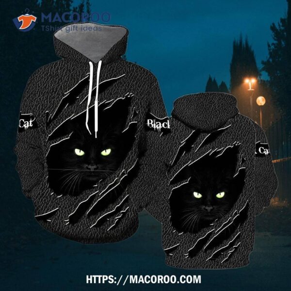 Hiden Black Cat All Over Print 3D Hoodie, Halloween Gifts For Her