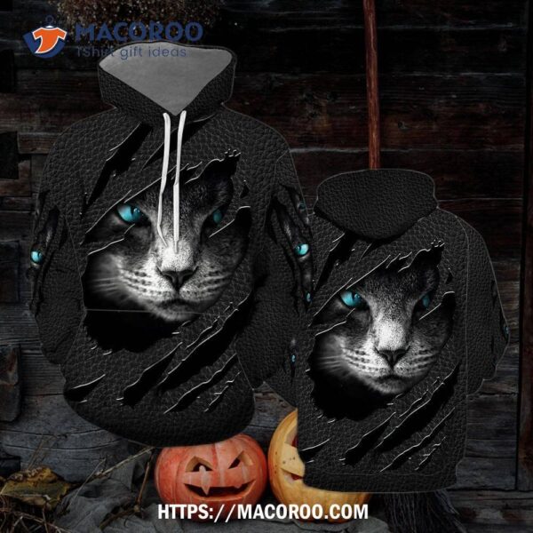 Hiden Cat Black All Over Print 3D Hoodie, Candy Treats For Halloween