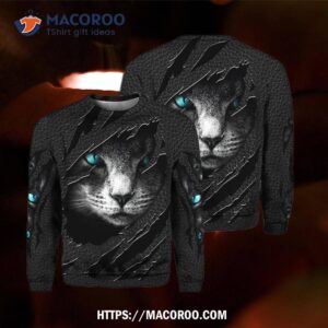 Hiden Cat Black Crewneck Sweatshirt, Cute Halloween Gifts