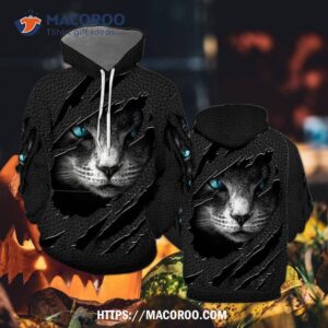 Hiden Cat Black Hoodie All Over Print 3D, Halloween Gift Shop