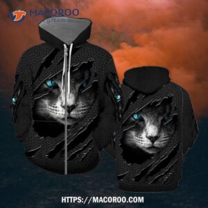 Hiden Cat Black Zip Up Hoodie All Over Print 3D, Halloween Gifts For Her