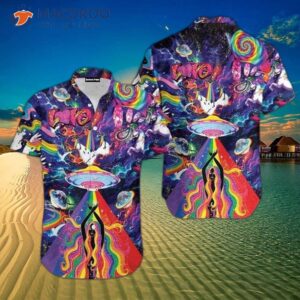 High-quality Awesome Hippie Ufo Purple Hawaiian Shirts