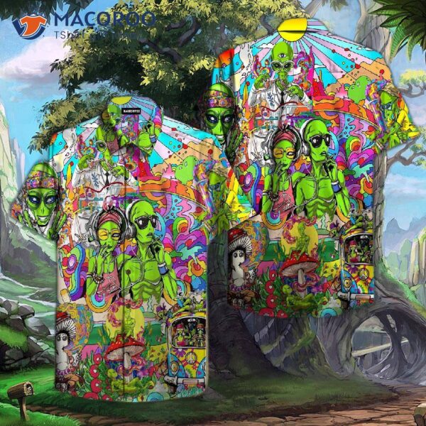 Hippie Alien Green Peace Life Hawaiian Shirt