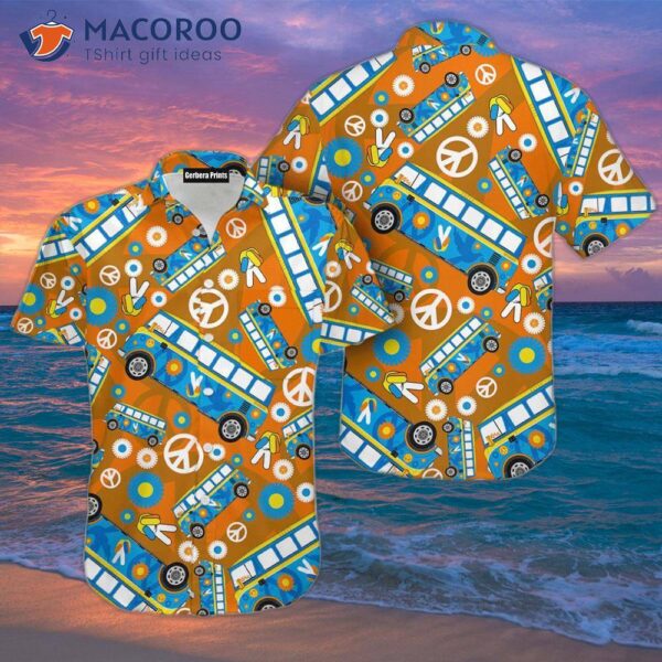 Hippie Camping Orange And Blue Hawaiian Shirt