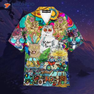 Hippie Cats Live A Life Of Peace And Color In Hawaiian Shirts.