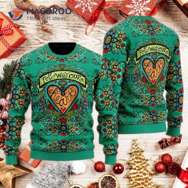 Hippie Follow Your Heart Ugly Christmas Sweater