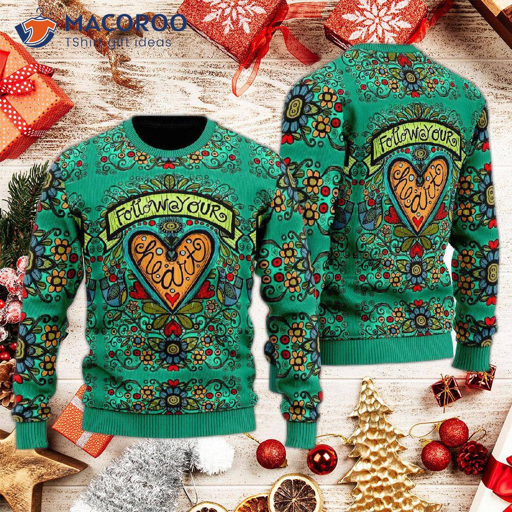hippie follow your heart ugly christmas sweater 0