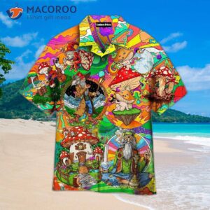 hippie mushroom print hawaiian shirts 0