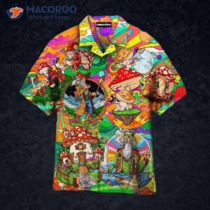 hippie mushroom print hawaiian shirts 1