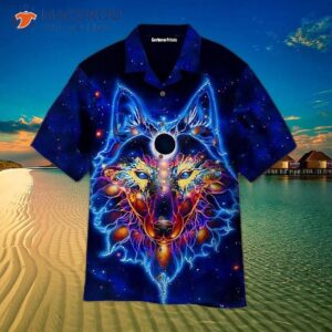 Hippie Neon Wolf Dog In Cosmic Hawaiian Shirts