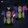 Hippie-patterned Black Hawaiian Shirts With Pineapple Designs