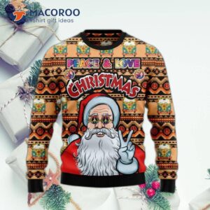 Hippie Santa Claus “peace And Love” Ugly Christmas Sweater
