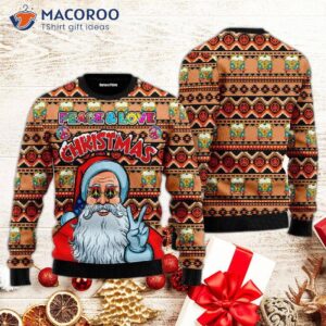 Hippie Santa Claus "peace And Love" Ugly Christmas Sweater