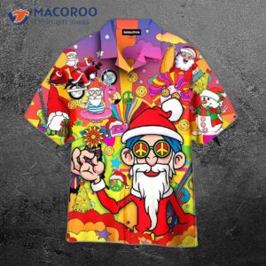 Hippie Santa Claus Wearing Colorful Hawaiian Shirts