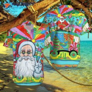hippie santa claus wears colorful hawaiian shirts in july 0