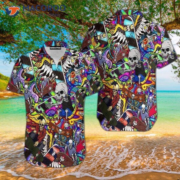 Hippie Skull Skateboarding Hawaiian Shirts