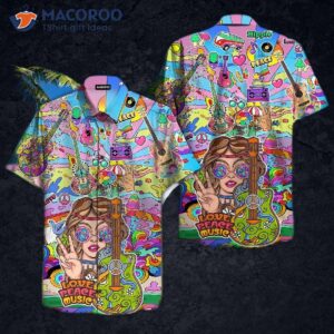 Hippie-style Guitar, Cool Girl Hawaiian Shirt