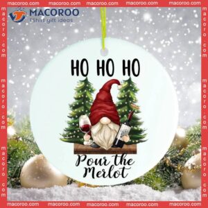 Ho-ho-ho, Pass The Merlot Wine Gnome Christmas Ceramic Ornament